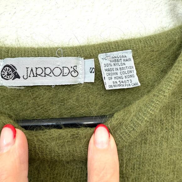 JARROD'S Vintage Angora Sweater Olive Green Quiet Luxury S Made in Hong Kong - Picture 2 of 3
